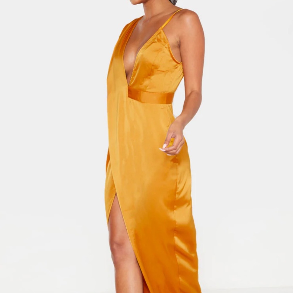 Mustard Asymmetric Drape Detail Maxi Dress - Picture 5 of 7